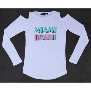 Women Cold Shoulder Long Sleeve Crew Neck Top Cross Casual T-Shirts Miami Beach